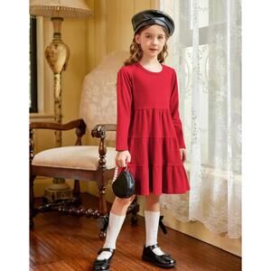 Arshiner Tiered Ruffle Swing Tunic Shirt Dress, Size 100/ 4T, Red